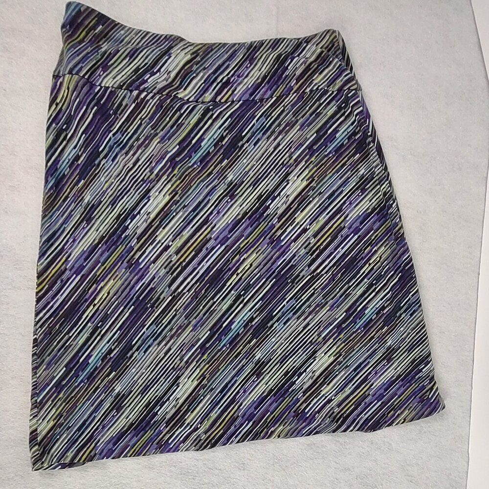 New York & Company Purple Yellow Print Rayon Blend Stretch Pencil Skirt Size M - Picture 4 of 8